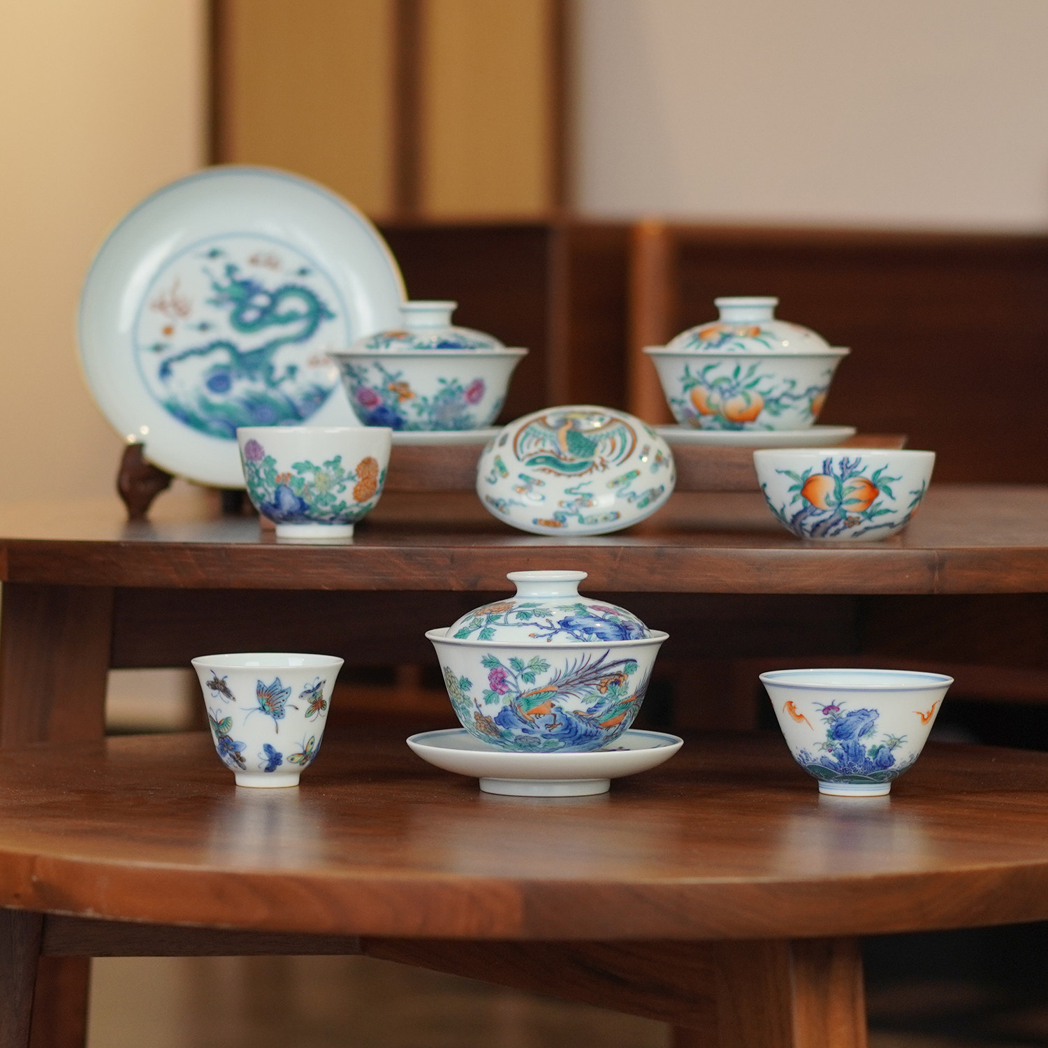 致远山房  景德镇精工满绘斗彩品茗手工茶器盖碗 主人杯 壶承合集