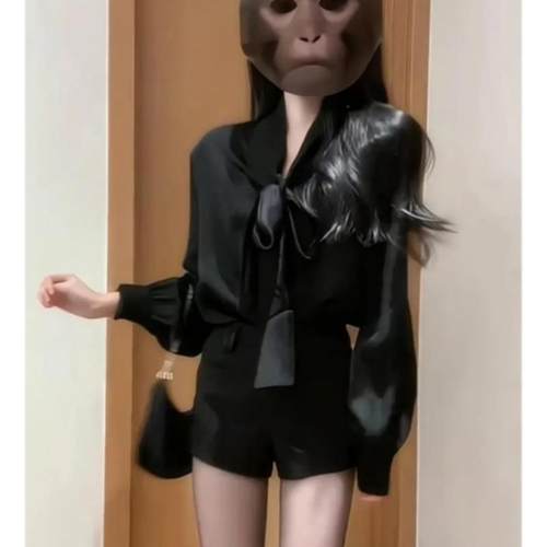 御姐风长袖衬衫上衣+高腰短裤