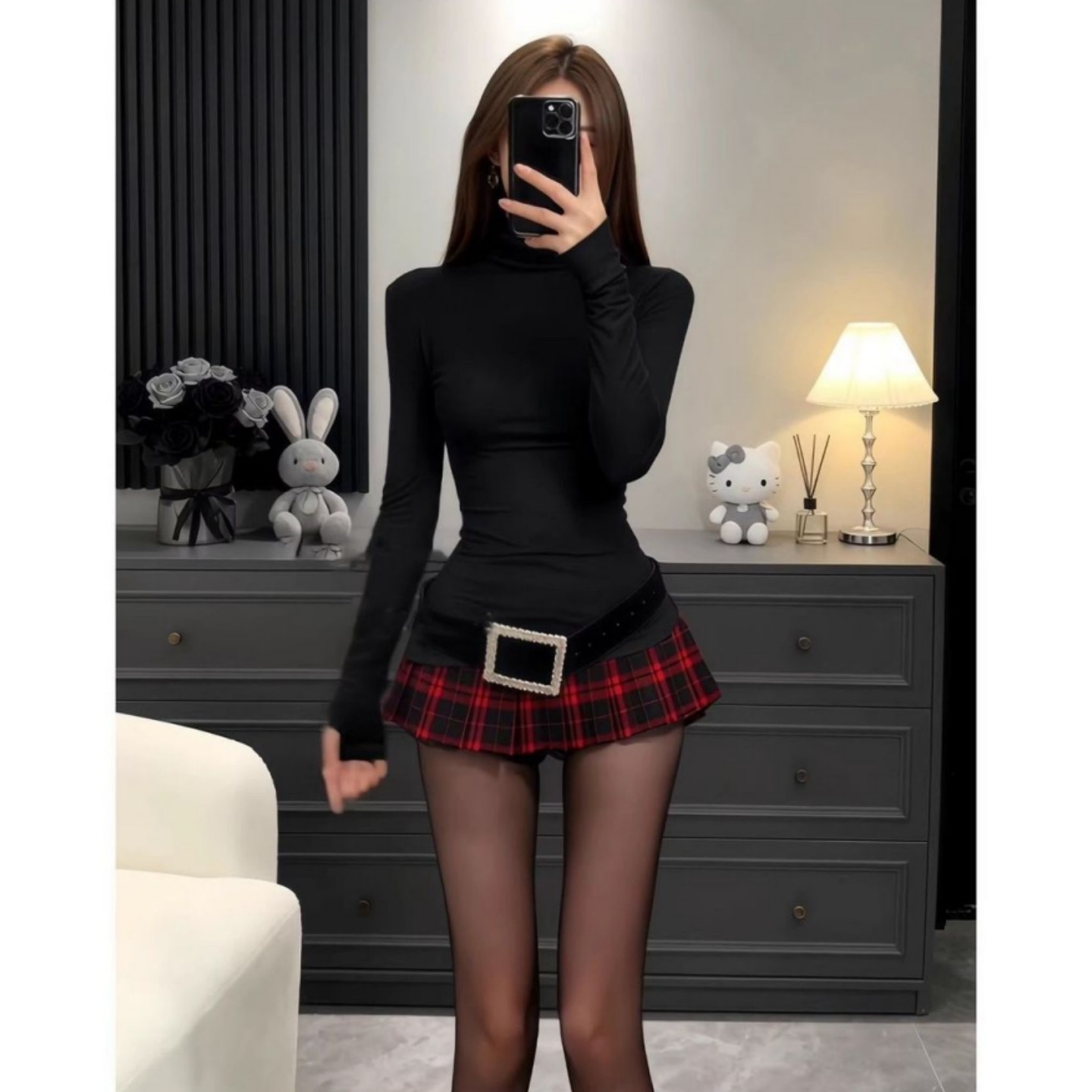 秋冬辣妹套装女纯欲风修身半高领长袖T恤上衣高腰显瘦格纹半身裙,女装/女士精品,时尚套装,淘宝优惠券,粉丝福利购,淘宝优惠卷