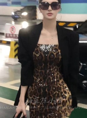美式辣妹吊带连衣裙长袖西装外套