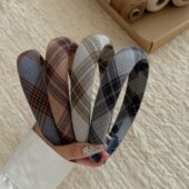 早秋复古撞色格纹发箍学院风宽边海绵头箍高颅顶减龄外出发卡压发