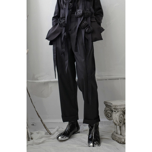 隐觅文艺复古自然九分阔腿裤