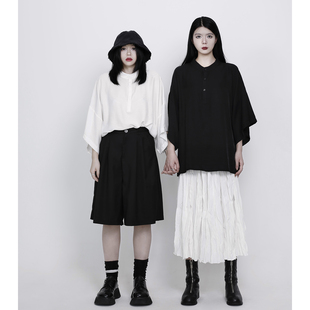 衬衫 口衬衣短袖 山本风暗黑系自制文艺小众设计师女立领大袖 隐觅