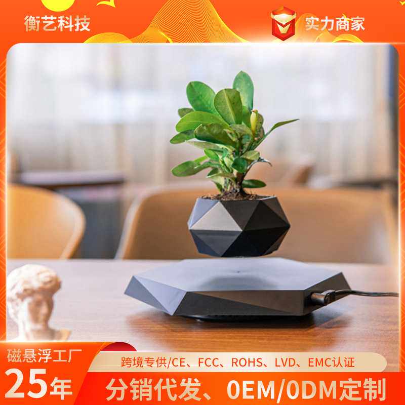 热销爆款悬浮大理石盆栽磁悬浮盆栽创意花盆盆景植物摆件家居摆件