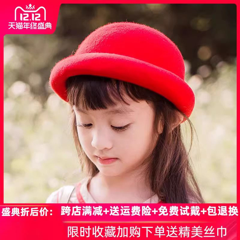 2020新款儿童帽子女童秋冬宝宝毛呢帽子男孩丸子帽羊毛亲子礼帽潮