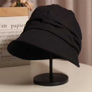 日系春夏薄款透气棉麻褶皱渔夫帽韩版潮百搭贝雷八角帽遮阳鸭舌帽