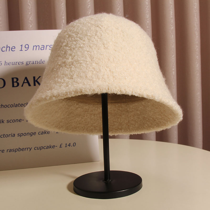 秋冬羊羔毛渔夫帽显脸小水桶帽女