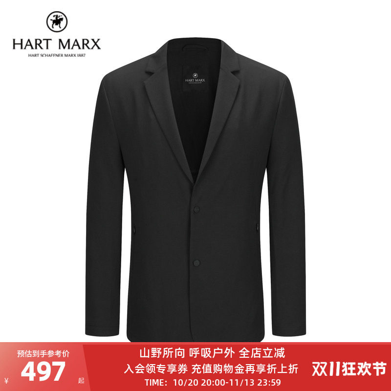 HART MARX男士休闲西装秋简约蜂巢弹力单排扣西服外套男