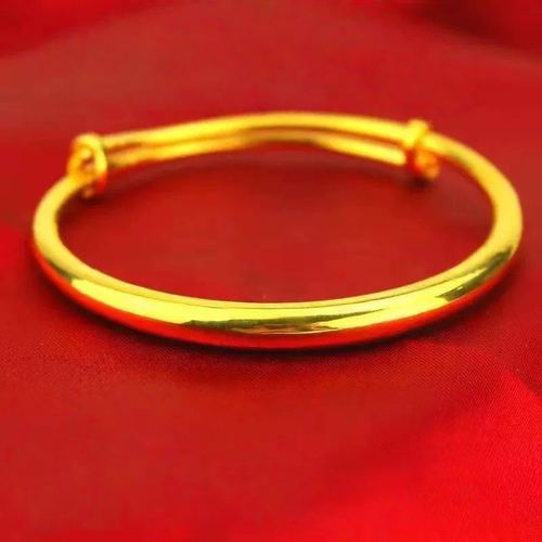 【抢正品】香港纯沙金色手镯女款光面素圈镀金手镯送妈妈礼物