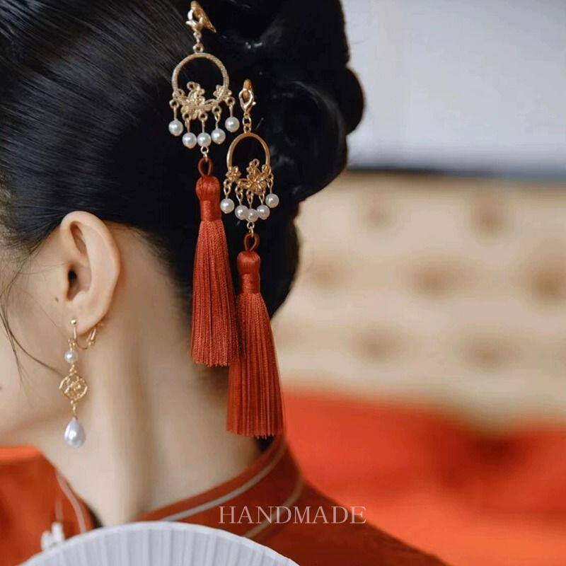 串珠流苏头饰新中式古风汉服发饰红色流苏发簪敬酒服头饰簪子新娘