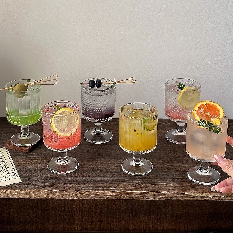 女生微醺小酒杯【4只混装】复古浮雕混合花纹酒杯喝水杯红酒杯高