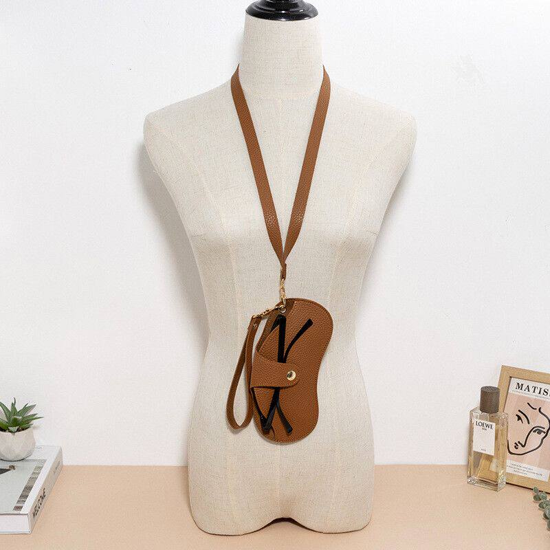 挂脖眼镜夹便携墨镜包太阳镜收纳包荔枝纹眼镜盒挂脖皮革眼镜包夹