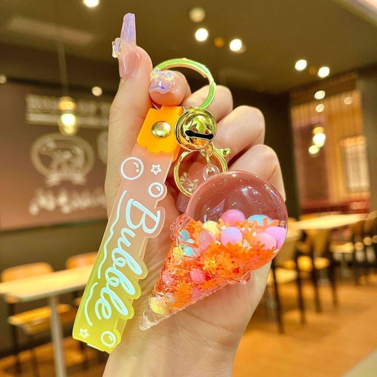 钥匙链女款精致流沙漂浮
