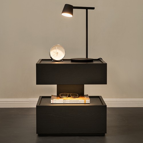 意式极简悬浮式带灯床头柜现代简约轻奢卧室家用实木储物柜床边柜