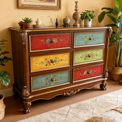 美式复古六斗柜彩绘收纳装饰柜