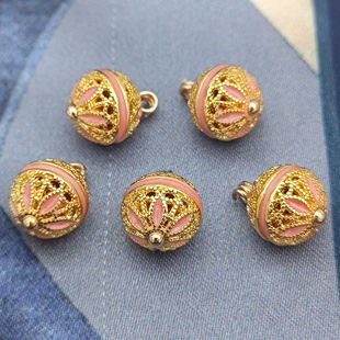 10mm粉色珐琅彩镂空球形吊坠新中式国风旗袍马甲扣子高端定制装饰