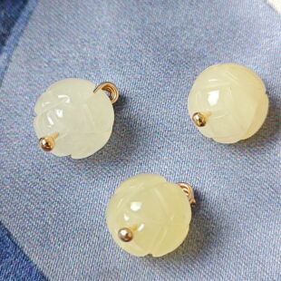 10mm天然玉石浅黄色莲花珠扣新中式国风旗袍马甲衬衫宋锦定制扣子