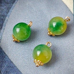 10mm天然石黄绿色圆珠纽扣新中式旗袍马甲宋锦衬衫汉服扣高端