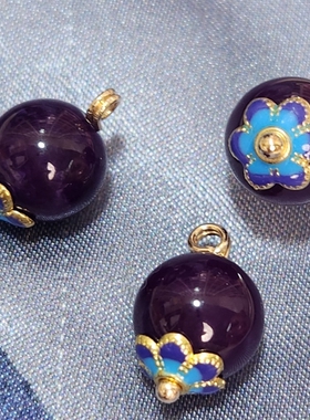 10mm天然玉石紫色圆珠纽扣新中式国风旗袍盘扣马甲衬衫宋锦高端扣