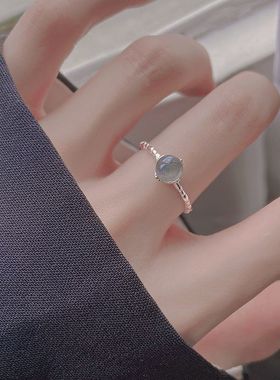 巨好看的戒指925银月光石戒指女简约设计感食指戒ins个性小众轻奢