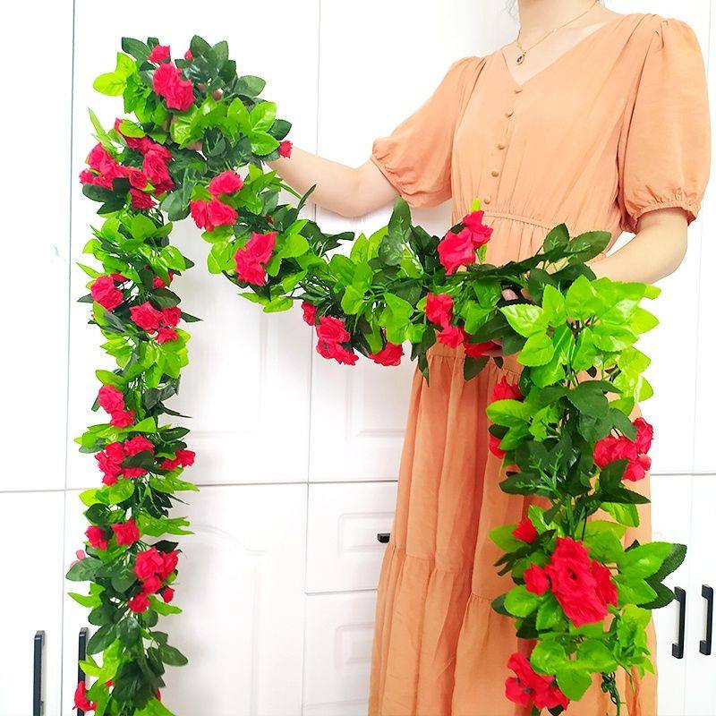 塑料花仿真花高档仿真花藤假玫瑰花藤条缠绕客厅空调水管道遮挡装