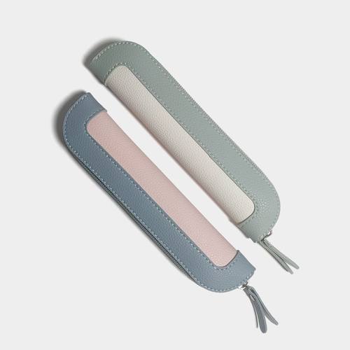 笔袋韩式风简约拼接韩系笔袋收纳保护套迷你复古便携钢笔皮质文具