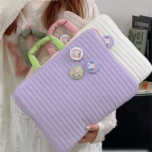 笔记本电脑包女士高级感可爱撞色手提11寸iPadpro平板内胆包14寸笔记本电脑保护套收纳包