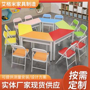 团体活动桌椅美术绘画桌阅览室桌椅图书馆六边形组合拼接异形桌