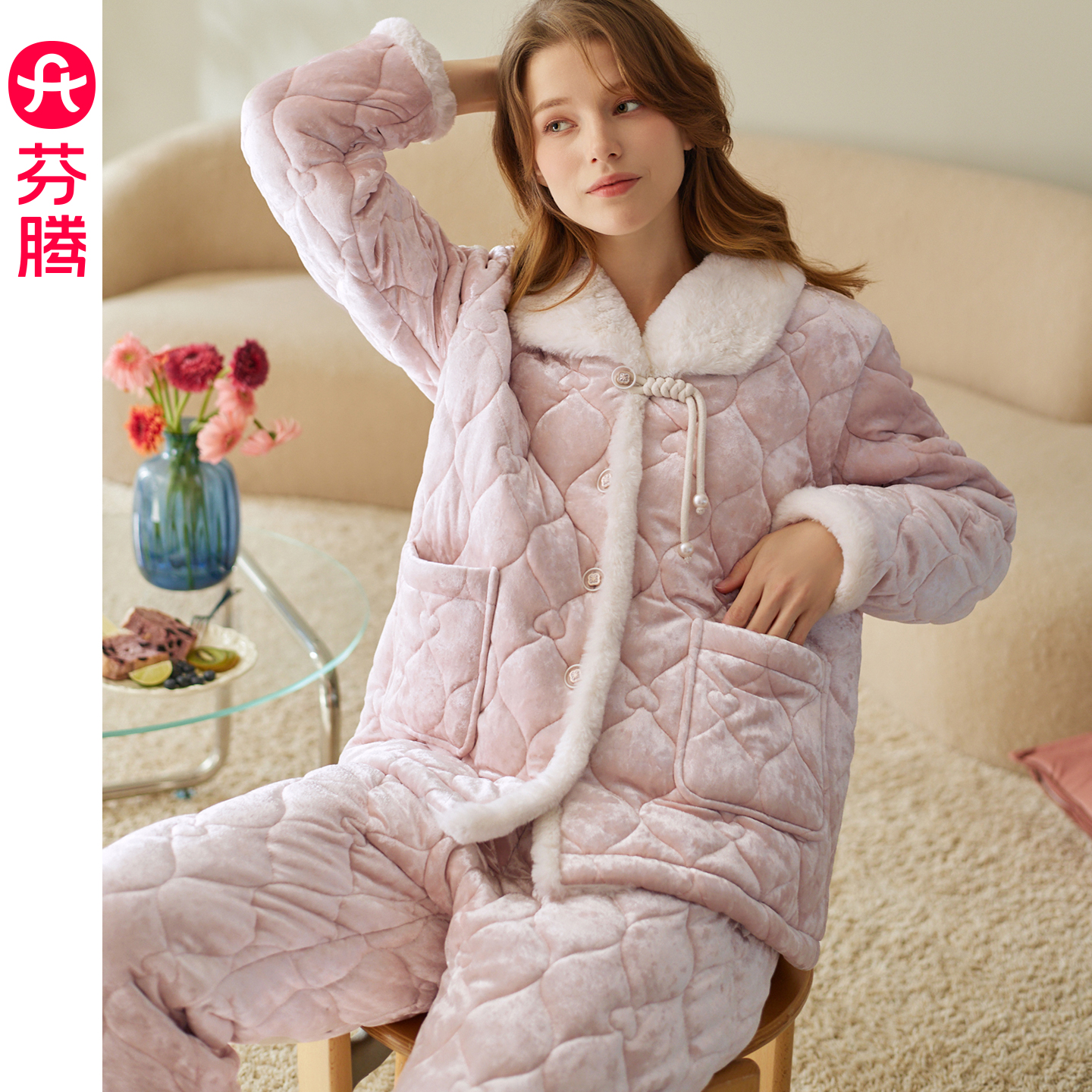 芬腾服饰女士睡衣三层加厚夹棉