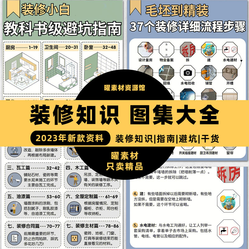 装修知识图集流程攻略指南大全新房施工半包全包材料知识图片资料