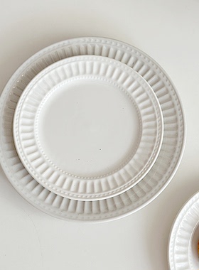 半颗橘子HO 简约白色条纹小盘甜品小蝶陶瓷釉下彩骨碟