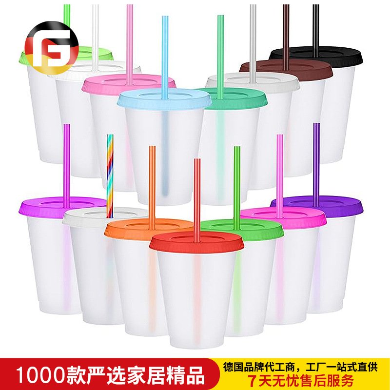 爆款16oz单层塑料吸管杯时尚可乐咖啡杯户外饮水杯