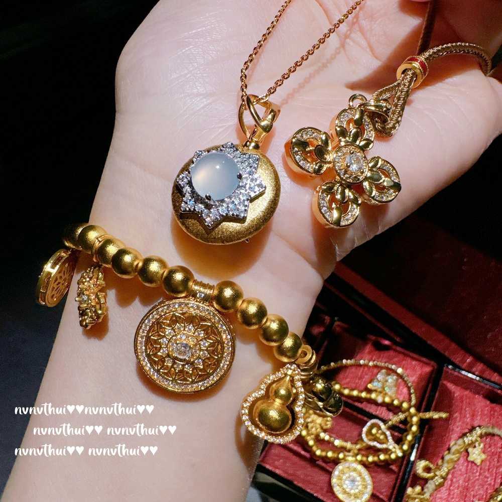 古法金色锤揲星星钱袋盘缠手链 新中式 雪花星芒白玉髓项链抗褪色