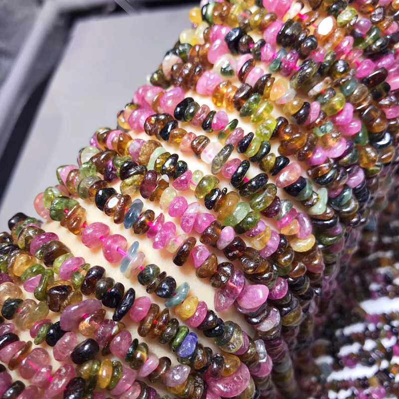 天然碧玺碎石半成品带孔碧玺碎石散珠DIY手链项链饰品配珠