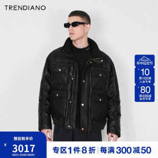 系列工装 TRENDIANO经典 口袋高级羊皮羽绒皮衣外套男2023新款 冬季