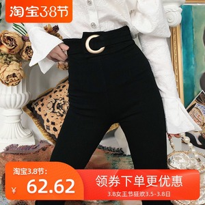 黑色高腰打底裤外穿弹力紧身小脚魔术长裤子女金属扣春夏季