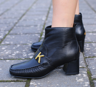 KUFENBERG 7915 软羊皮中跟真皮女靴粗跟 顾芳博歌