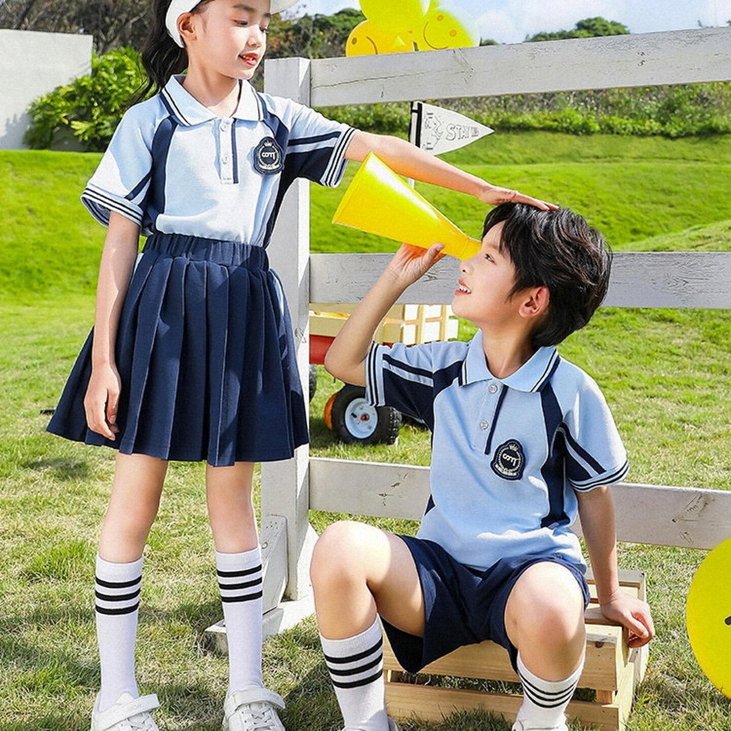 运动风校服学院风园服短袖裙裤中国风毕业舞蹈服粉色中小学生班服