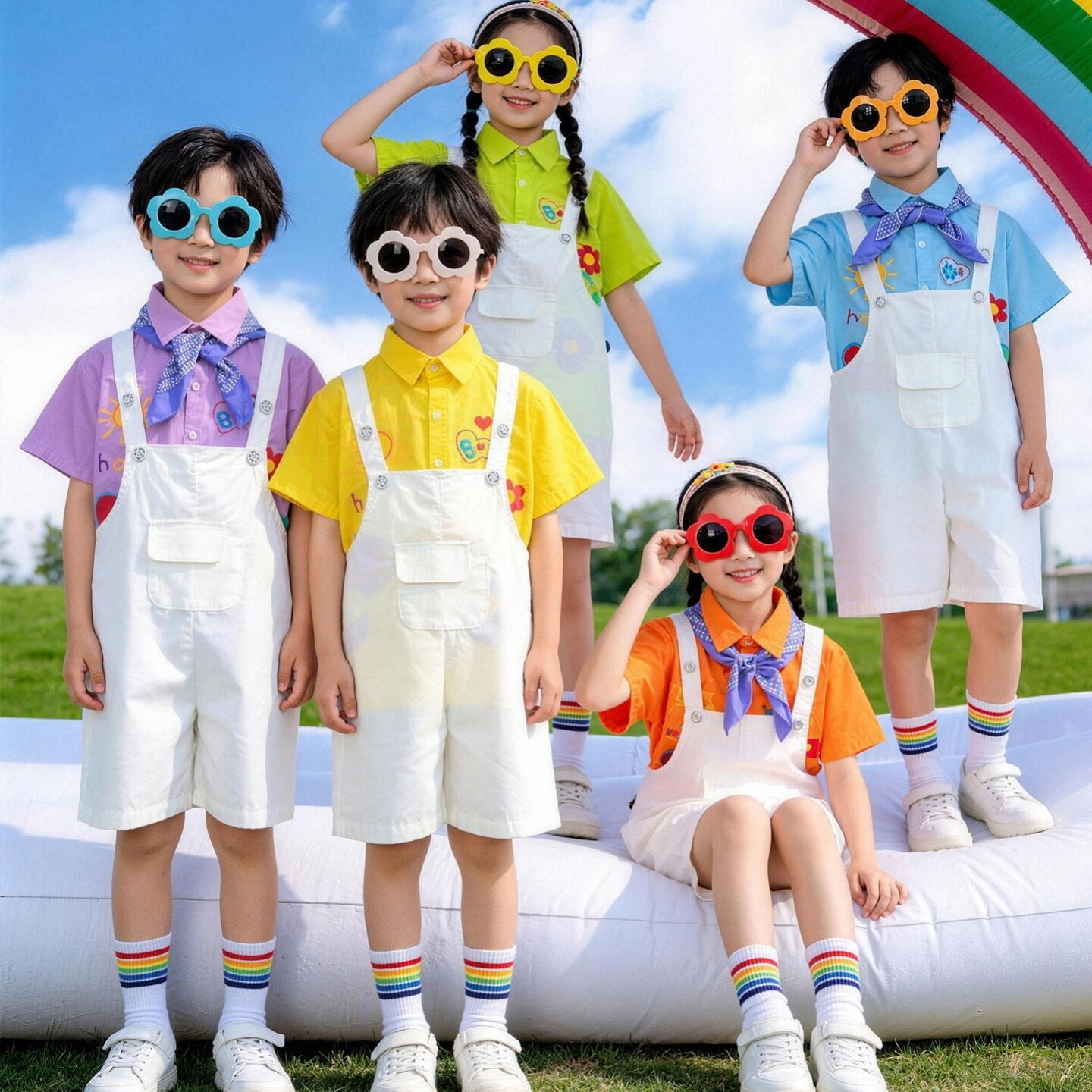 运动风校服裤子园服运动会唐汉两件套毕业班新中式连衣裙儿童合照