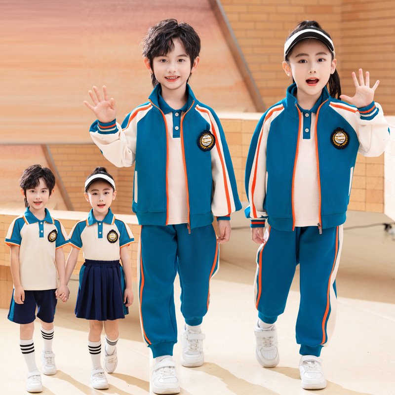 运动风班服三件套韩版连衣裙白t表演条纹衫夏天服装老师春秋裙子