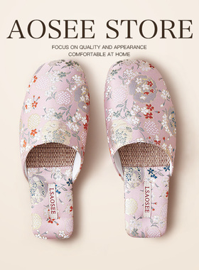 春夏亚麻绣花拖鞋女新中式国风刺绣吸汗静音防滑四季居家室内凉拖