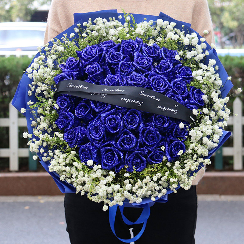 鲜花速递同城99朵蓝色妖姬蓝玫瑰花束武汉重庆大连深圳杭州送花店