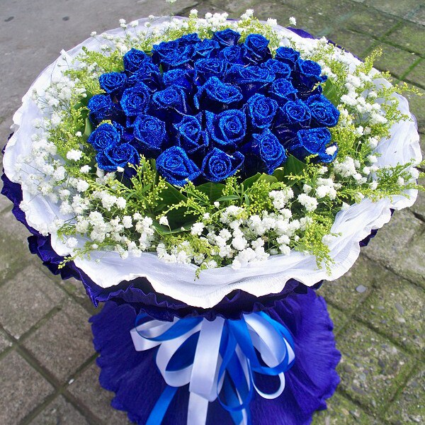 北京同城鲜花速递七夕母亲节生日玫瑰鲜花花束礼盒蓝色妖姬蓝玫瑰
