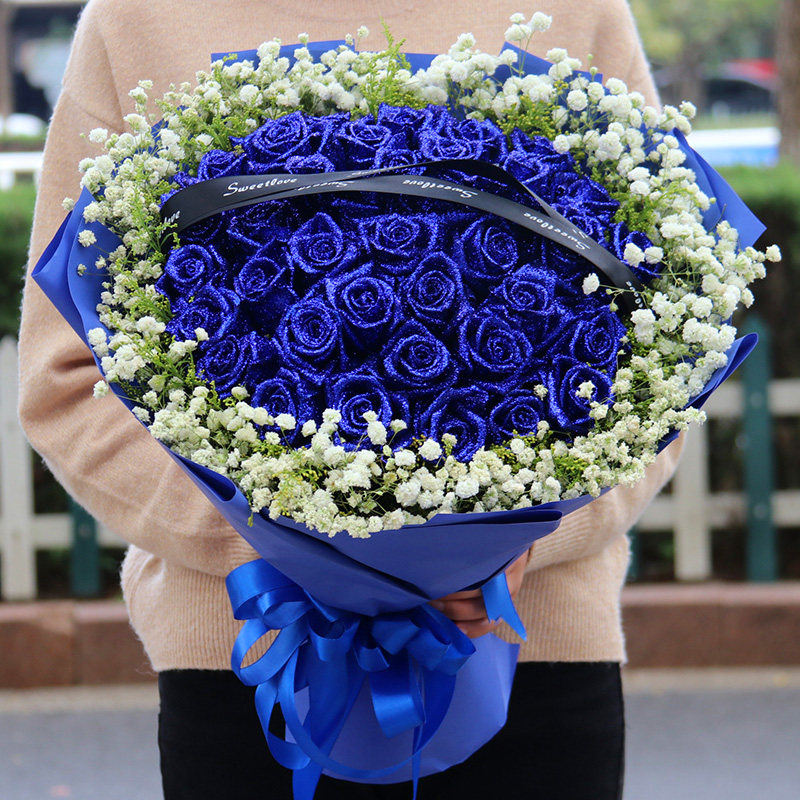 蓝色妖姬蓝玫瑰花束礼盒兰州鲜花同城速递城关安宁七里河西固花店