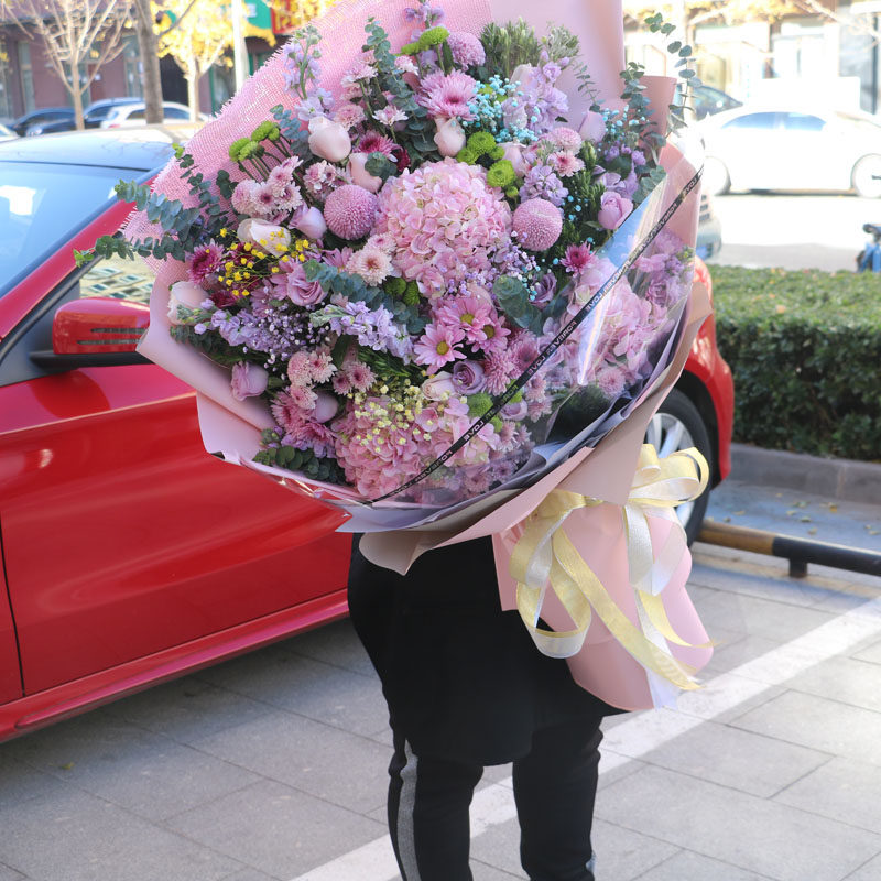 520鲜花北京超大混搭花束熊抱花同城送花送女友生日鲜花毕业鲜花