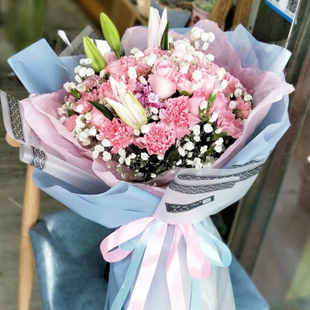 康乃馨玫瑰百合混搭鲜花速递海东州乐都平安区民和互助县同城送花