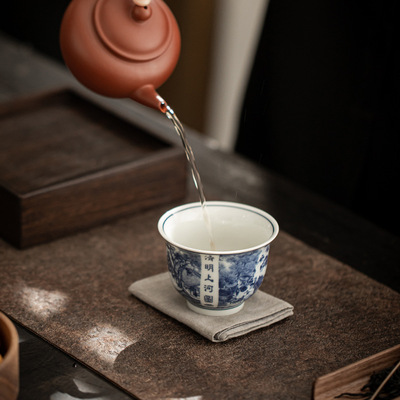 清明上河图茶杯 中式仿古青花陶瓷品茗杯茶盏茶碗大号主人杯