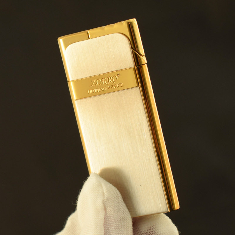 Zorro lighter is a slim and thin inflatable lighter with a metallic texture and a retro creative lighter