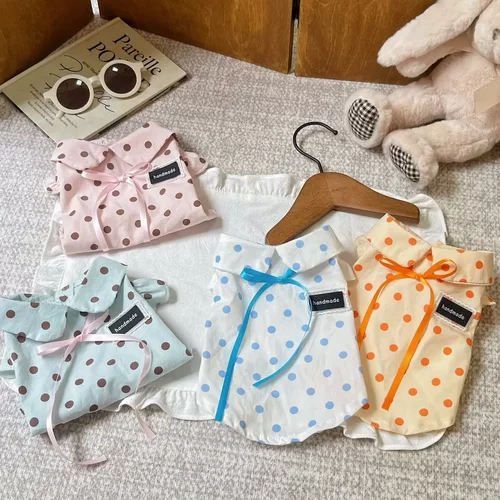夏季狗狗衣服波点飞袖纯棉开衫