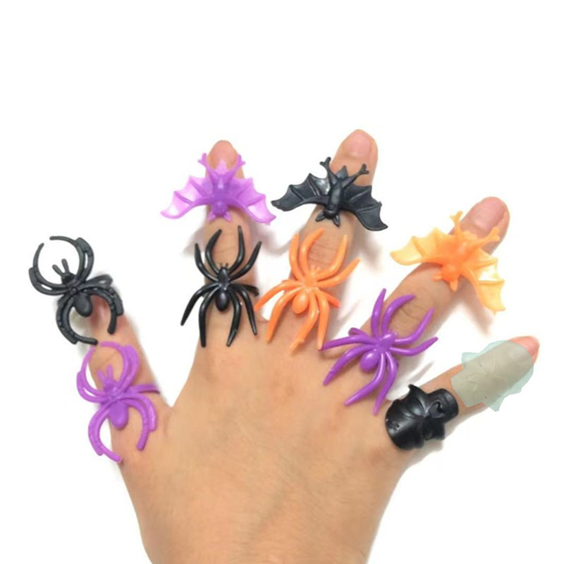 万圣节塑料蝙蝠戒指介指小玩具蜘蛛戒指骷髅开口戒指多款式可混装